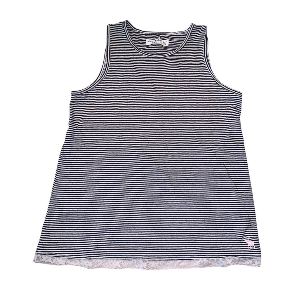 Abercrombie Kids‎ Tank Top Girls 13/14 Blue Striped Lace Trim Keyhole Preppy